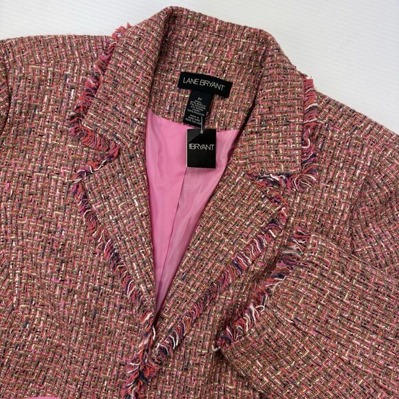 Lane Bryant 24 Pink Tweed Fringe Blazer Jacket Lined NWT Multicolor Career - Picture 1 of 11